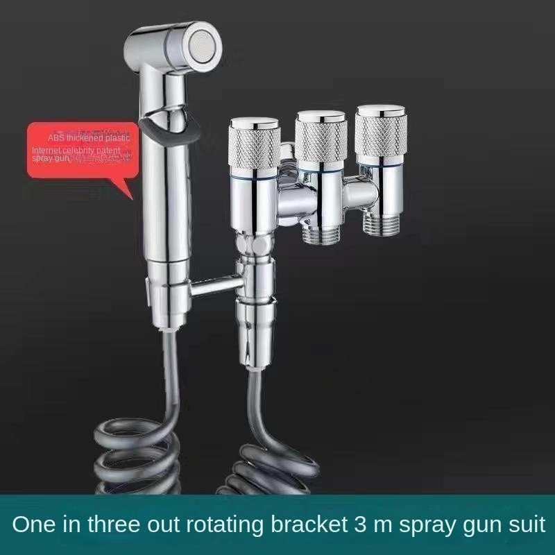 Modern G1/2 Brass 1 in 2 Angle Valve 1-Inch Portable Bidet Sprayer with Double Handle Wall Mounted Set Toilet Cleaning Bathroom