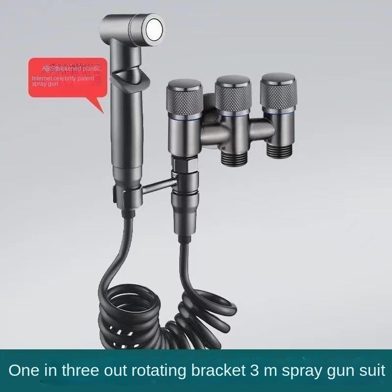 Modern G1/2 Brass 1 in 2 Angle Valve 1-Inch Portable Bidet Sprayer with Double Handle Wall Mounted Set Toilet Cleaning Bathroom
