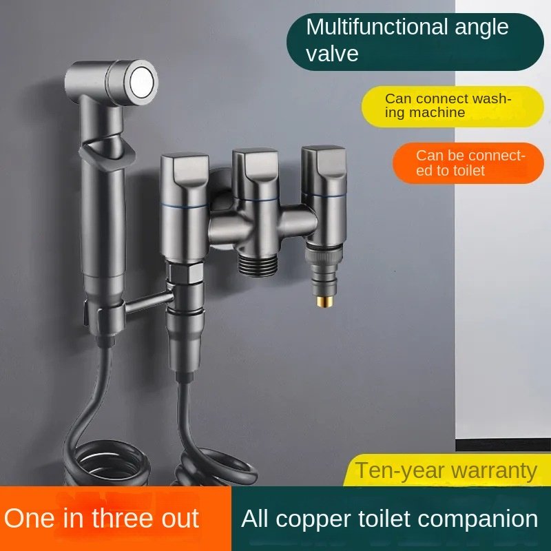 Modern G1/2 Brass 1 in 2 Angle Valve 1-Inch Portable Bidet Sprayer with Double Handle Wall Mounted Set Toilet Cleaning Bathroom