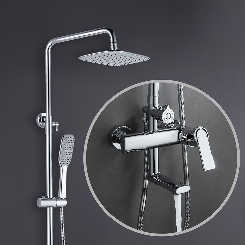 Modern Polished Chrome Rainfall Head Bathroom Shower System Smart Cold Hot Water Mixer Set Ceramic Exposed Bath Shower Faucets