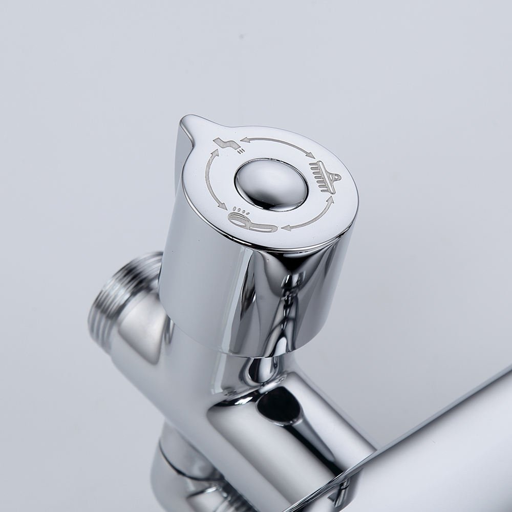 Modern Polished Chrome Rainfall Head Bathroom Shower System Smart Cold Hot Water Mixer Set Ceramic Exposed Bath Shower Faucets