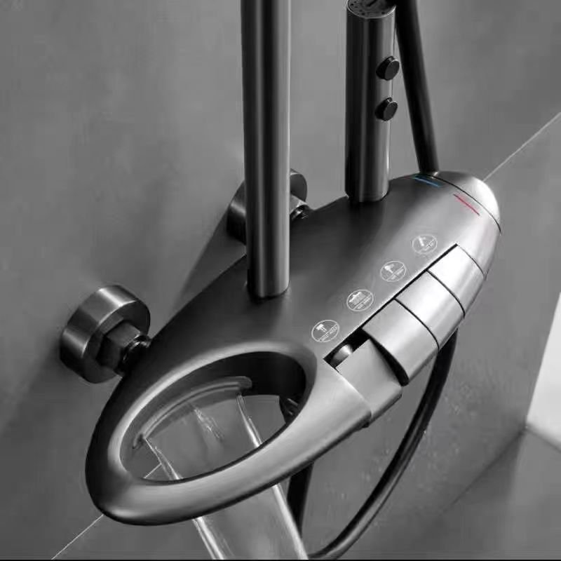 Wall Mounted Exposed UFO Style Main Brass Plus Spray Gun Color Matching 4-Functions Piano Keys Push Shower System Set