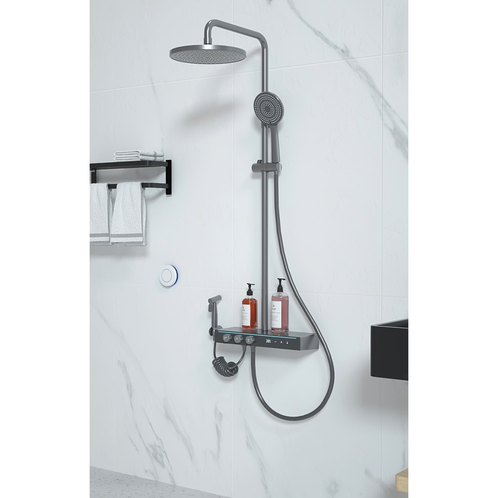 SUNDREAM Shower Head System Black Smart Shower System With Temperature Display Thermostatic Shower Set