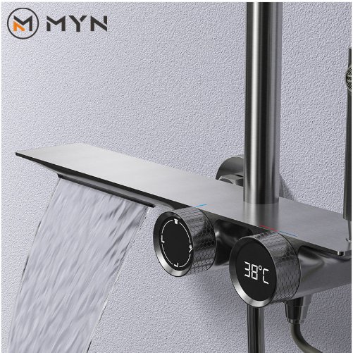 Olife Banos hot sale rainfall water fall silver brass matte bathroom shower faucet mixer set taps column
