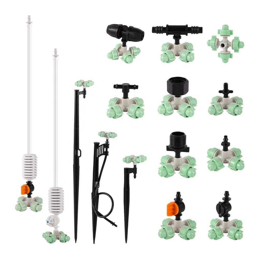 Greenhouse Micro Hanging Sprinkler 4 Way Misting Nozzle Garden Mist Sprinkler Fogger Spray Nozzle Atomizing system