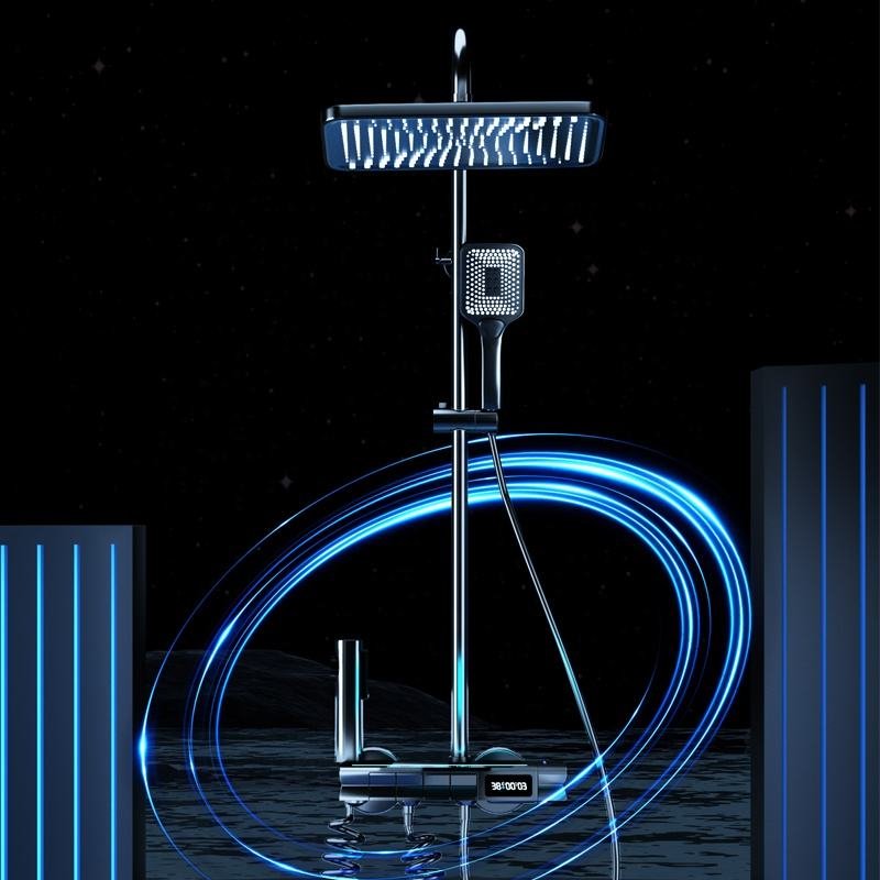 New Design Copper Exposed Shower Mixer LED Bathroom Thermostatic Shower Valve Piano Key Shower Sets