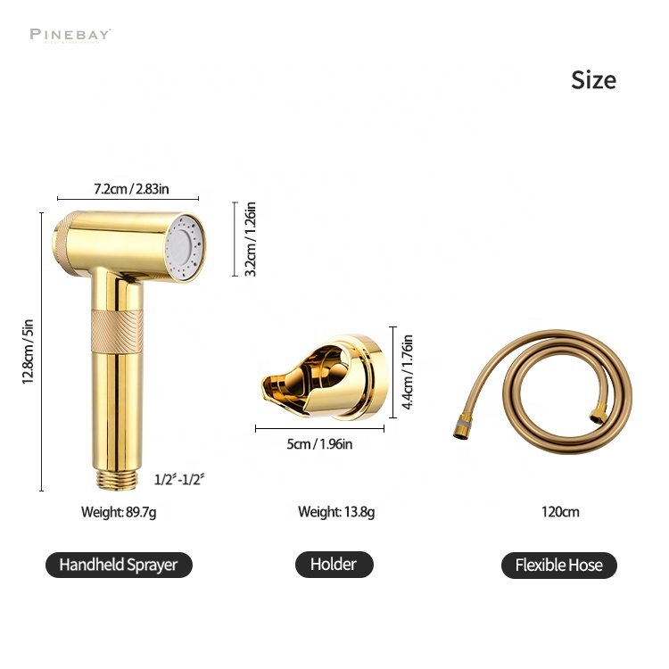 PINEBAY Hot Sell Titanium Gold Magnetic ABS Plastic Wall Mounted Toilet Bidet Set Handheld Shower Sprayer Bathroom Shattaf