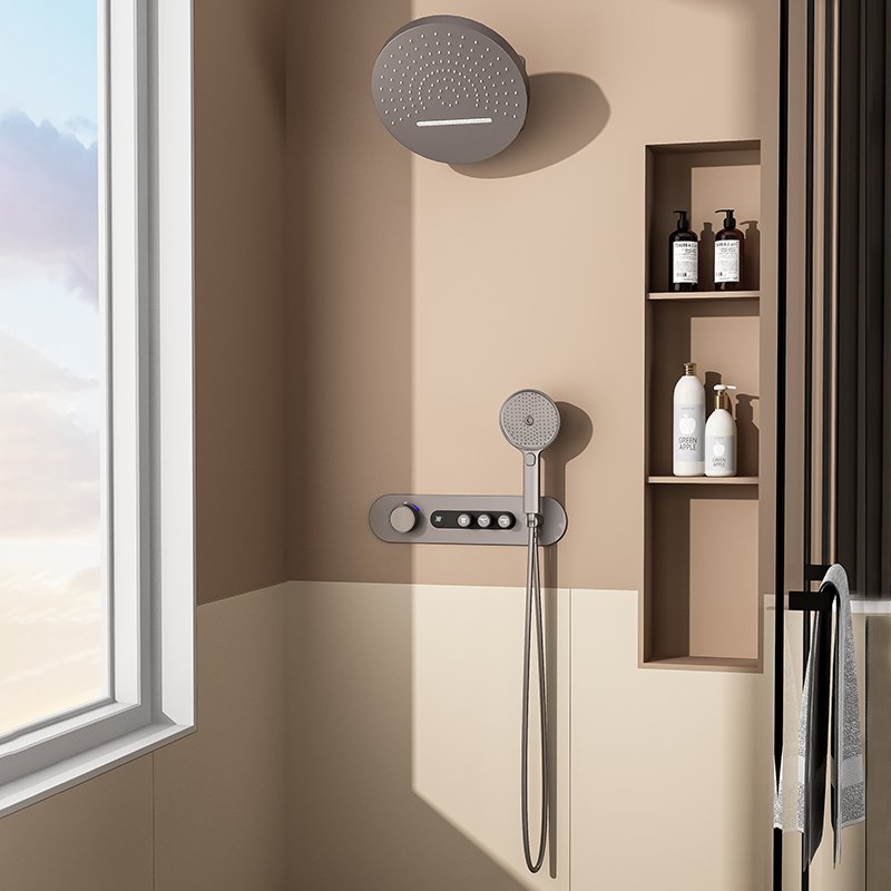 Modern Copper Concealed Shower Set Wall-Mount Thermostatic Faucet Mixer Digital 2 function Bathroom Shower Mixer Hotel Using