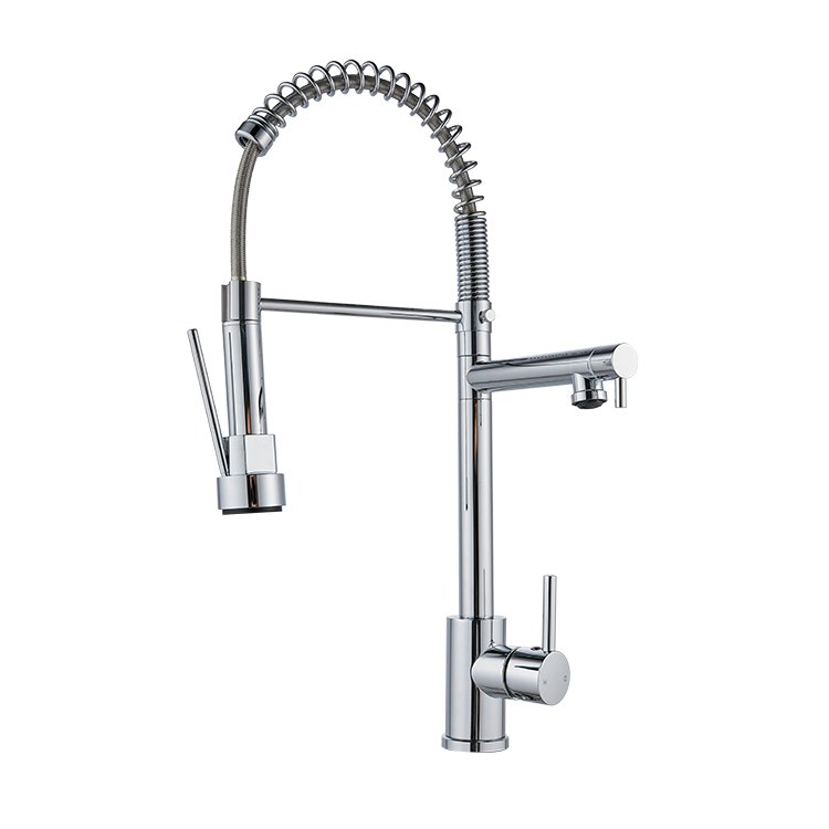 Multi-Function 360 Swivel Spout kitchen angle valvesTap Brass Pull Out Spring Kitchen Faucet With 2 Head Spray