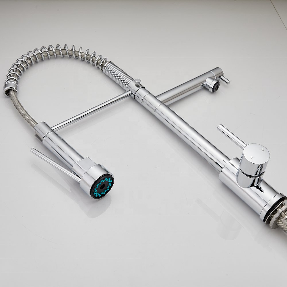 Multi-Function 360 Swivel Spout kitchen angle valvesTap Brass Pull Out Spring Kitchen Faucet With 2 Head Spray