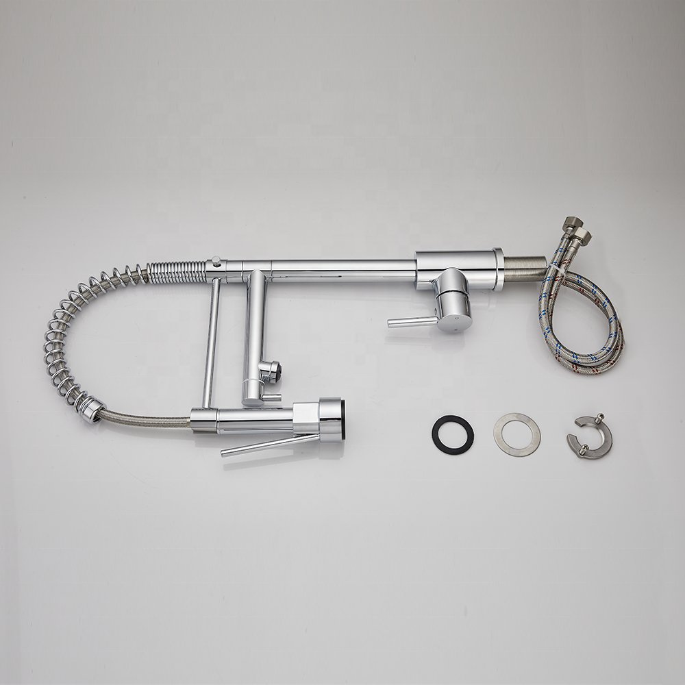 Multi-Function 360 Swivel Spout kitchen angle valvesTap Brass Pull Out Spring Kitchen Faucet With 2 Head Spray