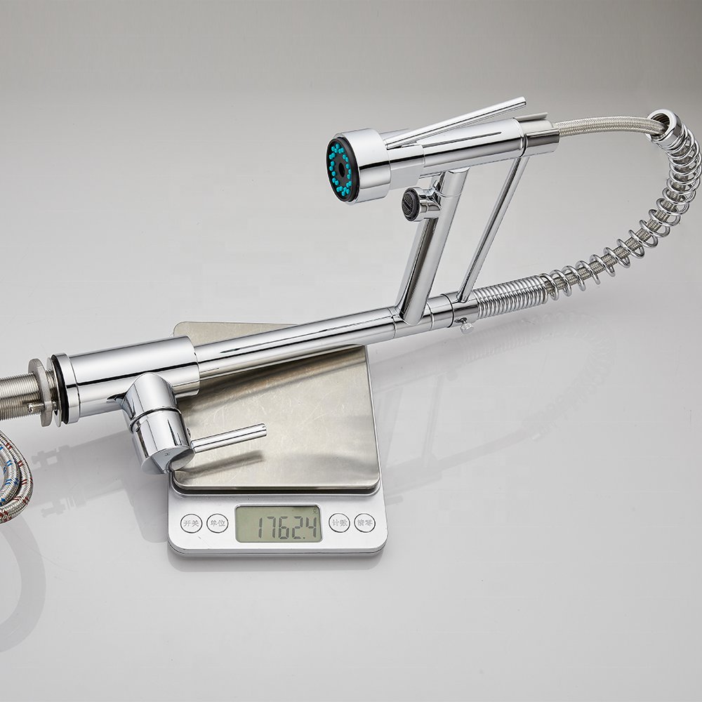 Multi-Function 360 Swivel Spout kitchen angle valvesTap Brass Pull Out Spring Kitchen Faucet With 2 Head Spray