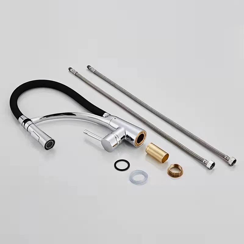 Modern High Quality Pull Kitchen Mixer Taps Black Silicon Neck Deck Mounted Single Handle Chromed Faucet Ceramic Valve Easy Sink