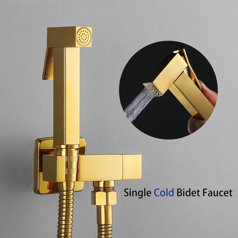 Brass Bidet Faucet Single Cold Water Tap Handheld Bidet Spray Shower Set Toilet Shattaf Sprayer Golden Hygienic Shower