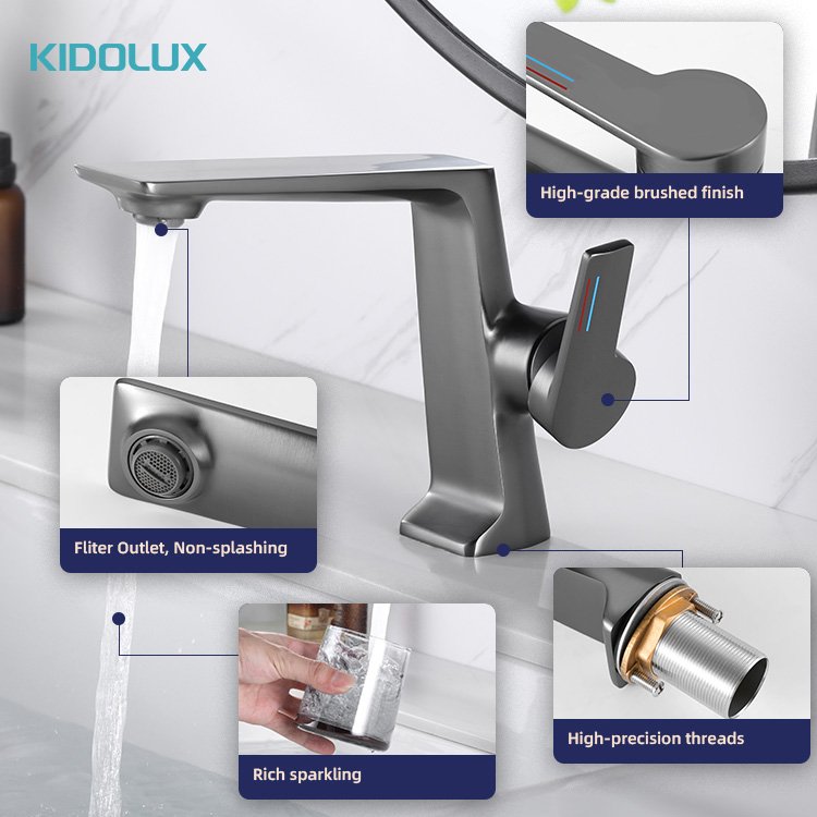 Kidolux Hot Sale Classic Hotel Bathroom Basin Mixer Faucet Single Handle Brushed Gun Grey Wash Basin Faucet