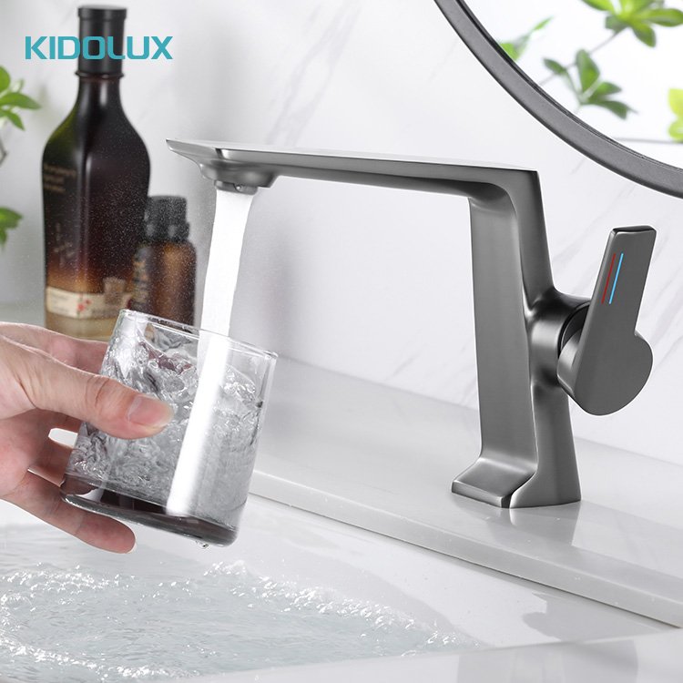 Kidolux Hot Sale Classic Hotel Bathroom Basin Mixer Faucet Single Handle Brushed Gun Grey Wash Basin Faucet