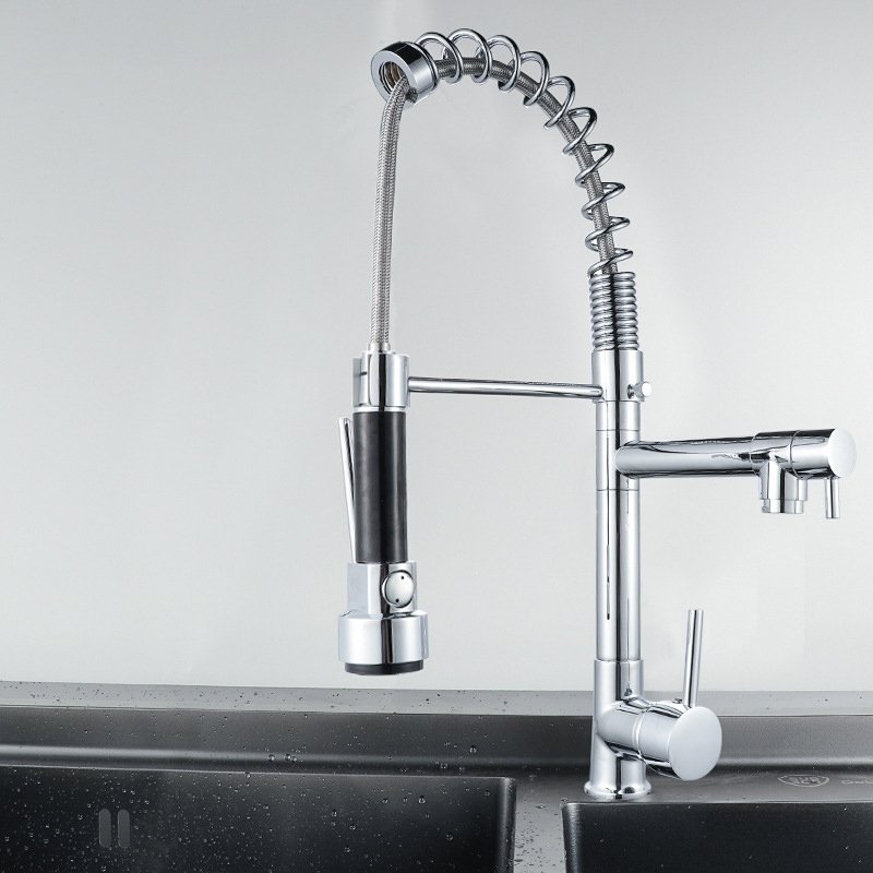 Modern Brass Kitchen Tap Flexible Faucet with Pull out Spray for Kitchen Sink Ceramic Valve Core Hot Sale Kitchen Counter Hotels