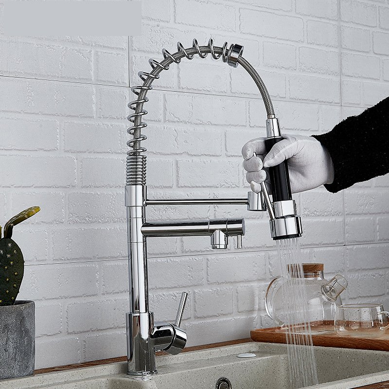 Modern Brass Kitchen Tap Flexible Faucet with Pull out Spray for Kitchen Sink Ceramic Valve Core Hot Sale Kitchen Counter Hotels