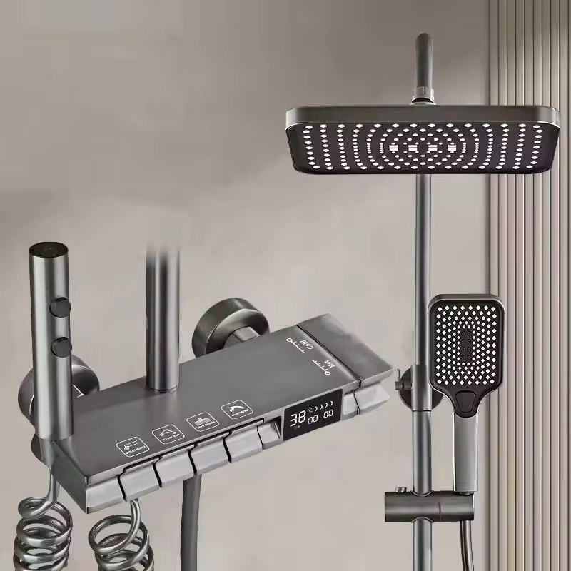 Luxury Digital Piano Bathroom Shower Set Automatic Temperature Control Water Tap Brass Material with Jet & Soft Spray Pattern