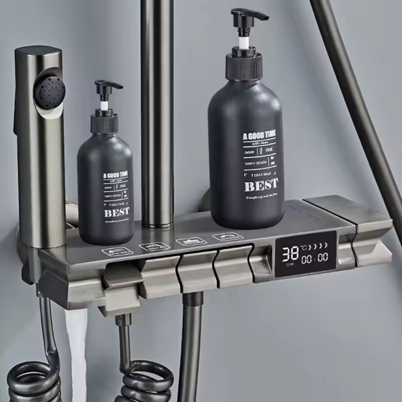 Luxury Digital Piano Bathroom Shower Set Automatic Temperature Control Water Tap Brass Material with Jet & Soft Spray Pattern