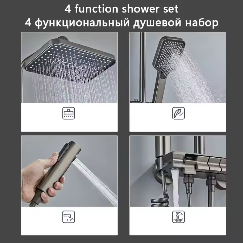 Luxury Digital Piano Bathroom Shower Set Automatic Temperature Control Water Tap Brass Material with Jet & Soft Spray Pattern