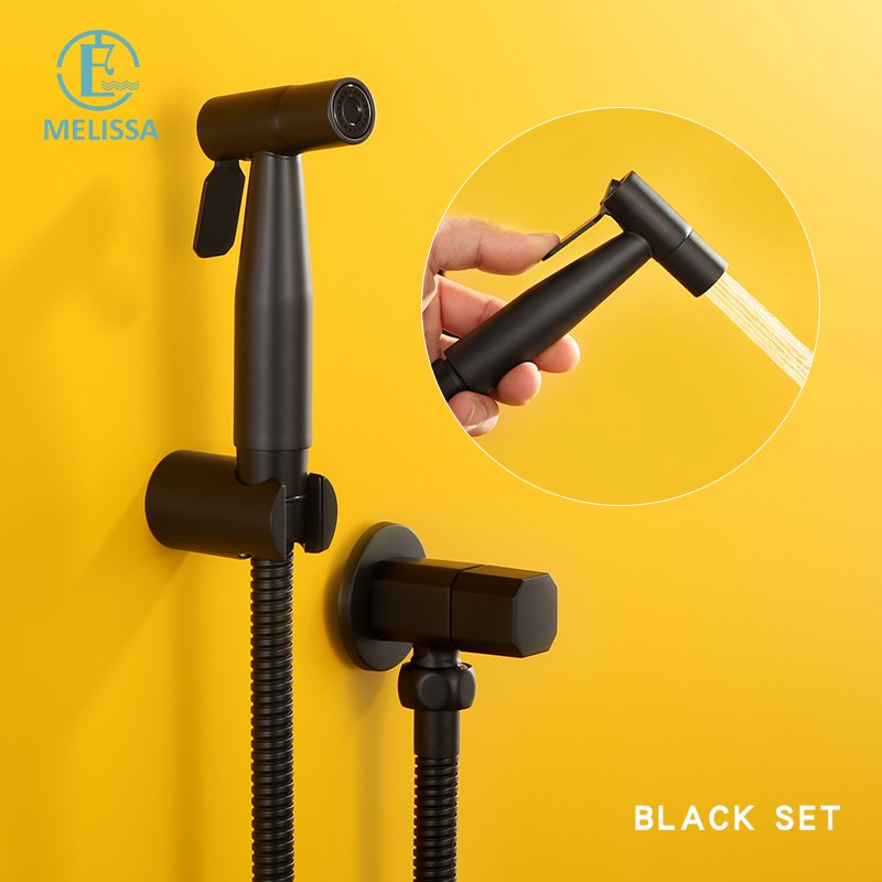 Melissa Modern Brass Stainless steel Bathroom black toilet bidet spray shattaf set Handheld shower Angle Valve