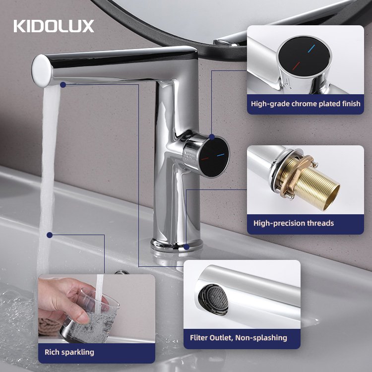 Kidolux Basin Chrome Faucet Mixer For Hotel Apartment Bathroom And Shower Taps Round Waterfall Basin Faucet