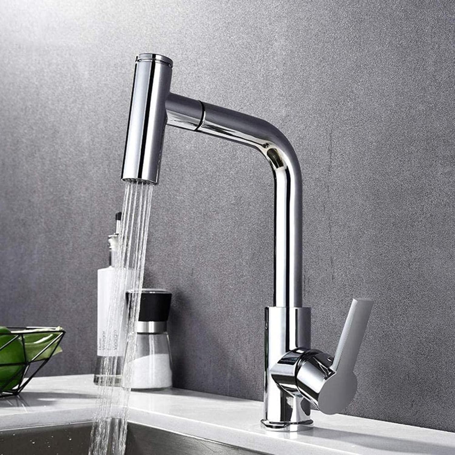 3-Way Pull out Mixer Filter Deck Mounted Stainless Steel Kitchen Sink Faucet Pull down Basin Faucet with Ceramic Valve Core