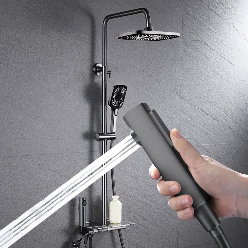 Copper piano button shower head home bathroom 4 function gun gray sprinkler