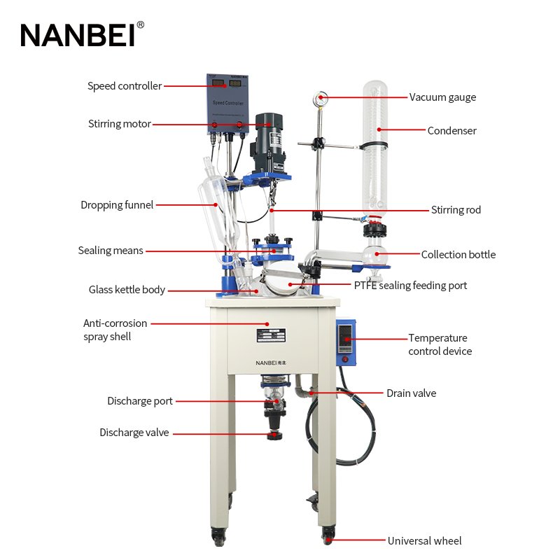 China factory NANBEI Laboratory chemical mixing 10l chemical single layer glass reactor with CE