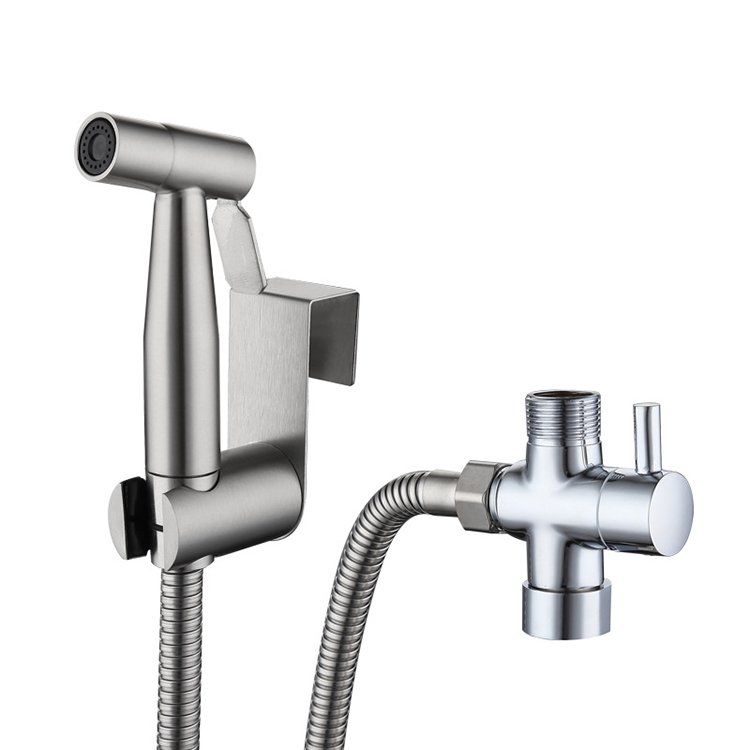 Hot Selling Stainless Steel Handle Bidet Toilet Sprayer Set 3 Pieces Bidet Faucet Sprayer Angle Valve