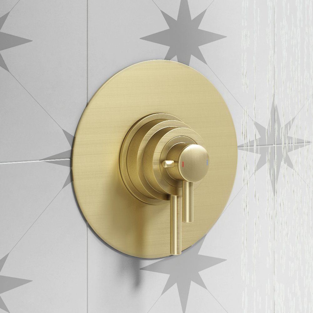UK Style Modern Classical Brushed Wras Brass Dual Control Thermostatic Mixer Shower Valve Single Handle with Rain Spray Pattern