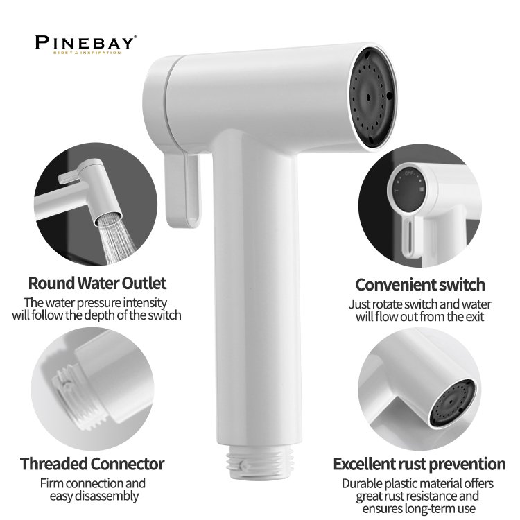PINBAY New Toilet Cleaning Sprayer Shower Set Dual Function Adjustable Spray Mode White ABS Plastic Hand Bidet Sprayer