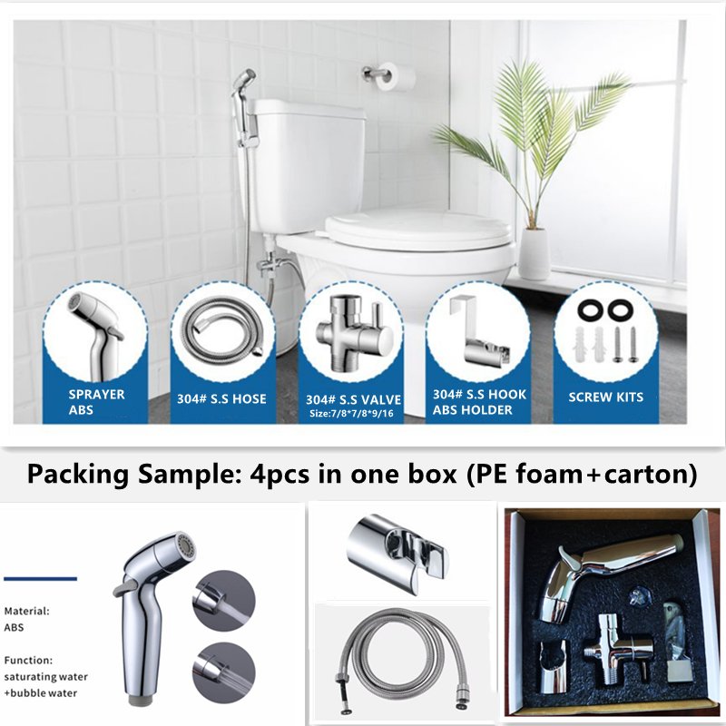 New arrival ABS bidet spray 2 functions shattaf toilet bidet sprayer full set with stainless steel valve hose holder and hook