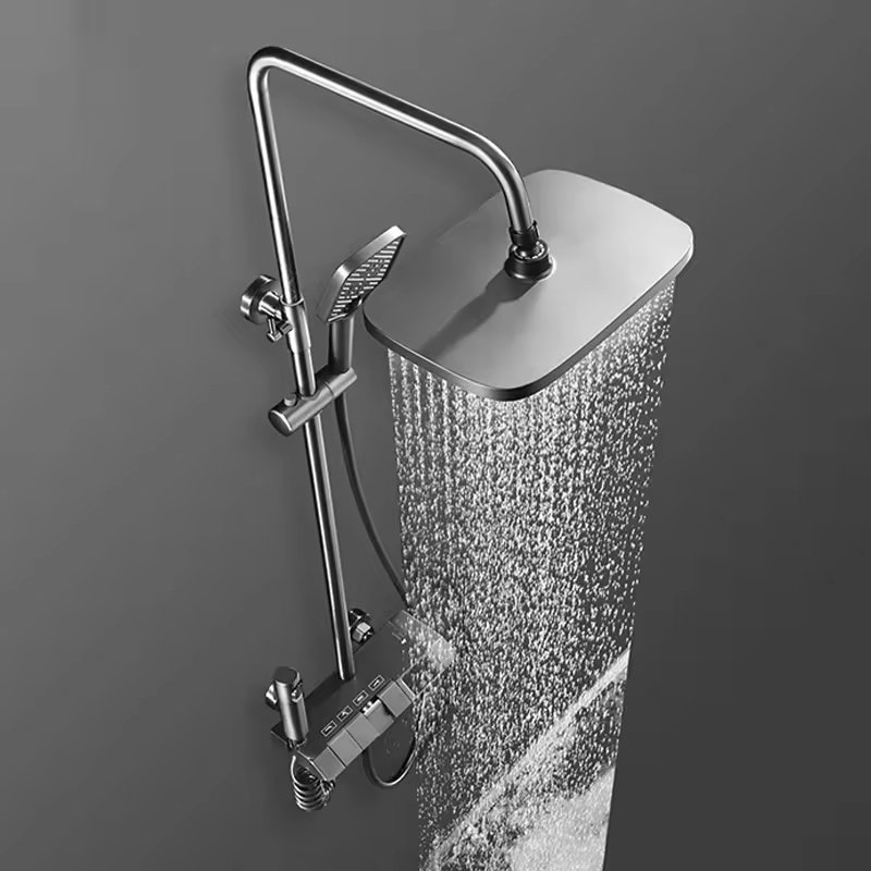 2024 Gun Gray Piano Design Digital Thermostatic Brass Shower Set Soft Massage & Chrome Finish Ceramic Valve core for Bathroom