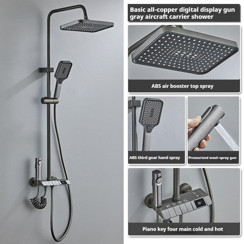 2024 Gun Gray Piano Design Digital Thermostatic Brass Shower Set Soft Massage & Chrome Finish Ceramic Valve core for Bathroom