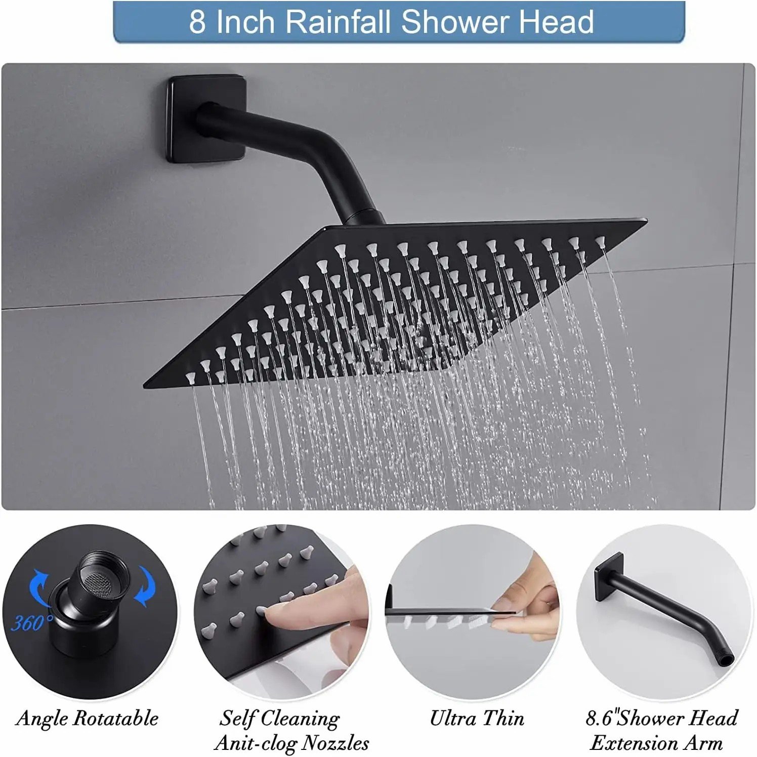 10'' Chrome Handheld Bath Shower Faucets 78'' Long Hose 3 Way Diverter Valve 3 Settings High Pressure Massage Rain Spray Hotels