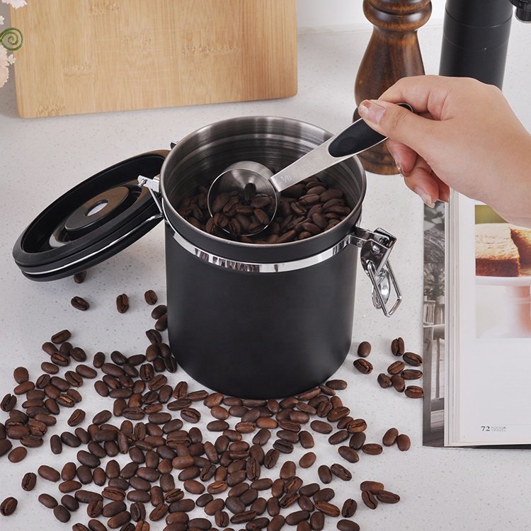 Coffee Canister With Valve & Date Tracker Coffee Grounds Beans Canister Stainless Steel Airtight Coffee Canister
