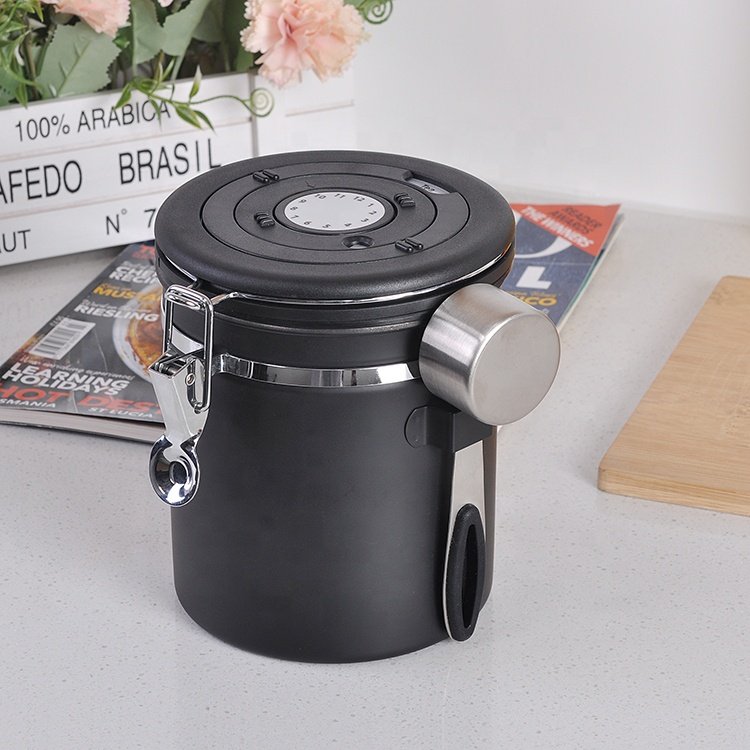 Coffee Canister With Valve & Date Tracker Coffee Grounds Beans Canister Stainless Steel Airtight Coffee Canister