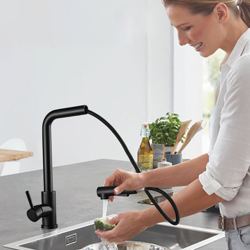 Modern Design Stainless Steel Pull Kitchen Sink Faucet Brushed Black Gourmet Faucet Ceramic Valve Core Spring Kitchen Faucet