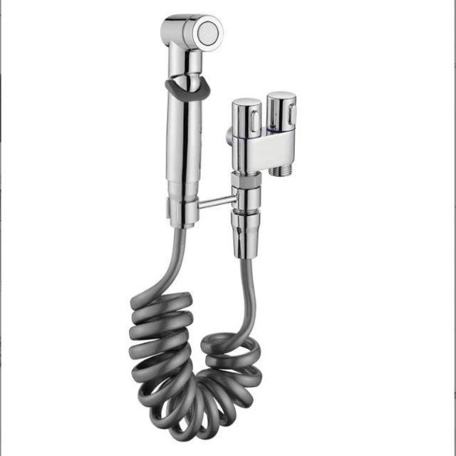 Modern Brass Double Handle Diverter Faucet 1 in 2 out Angle Wall-Mounted Shattaf Bidet Sprayer for Toilet Bathroom Cleaning