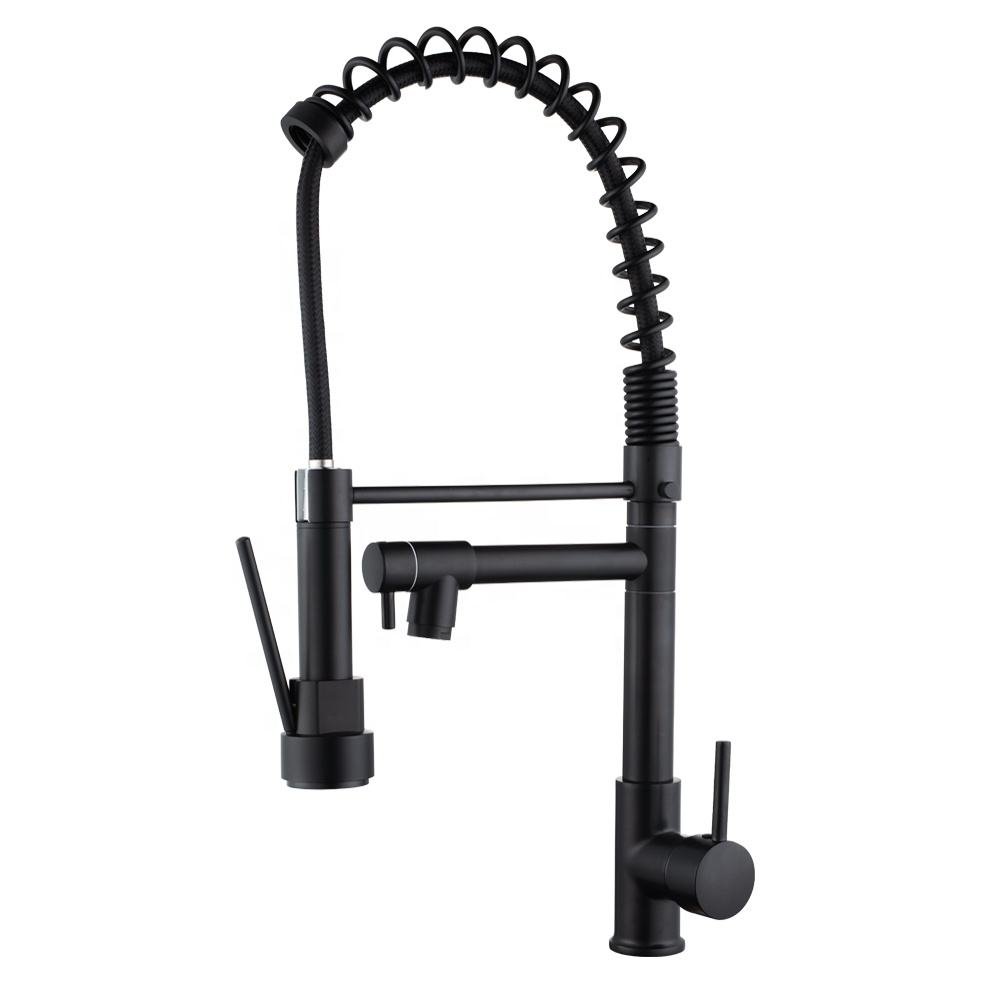 Modern Classic Kitchen Faucet Pull-Out Spring Sprayer with Dual Spout Brass Single Handle Kitchen Sink Taps Ceramic Valve Core