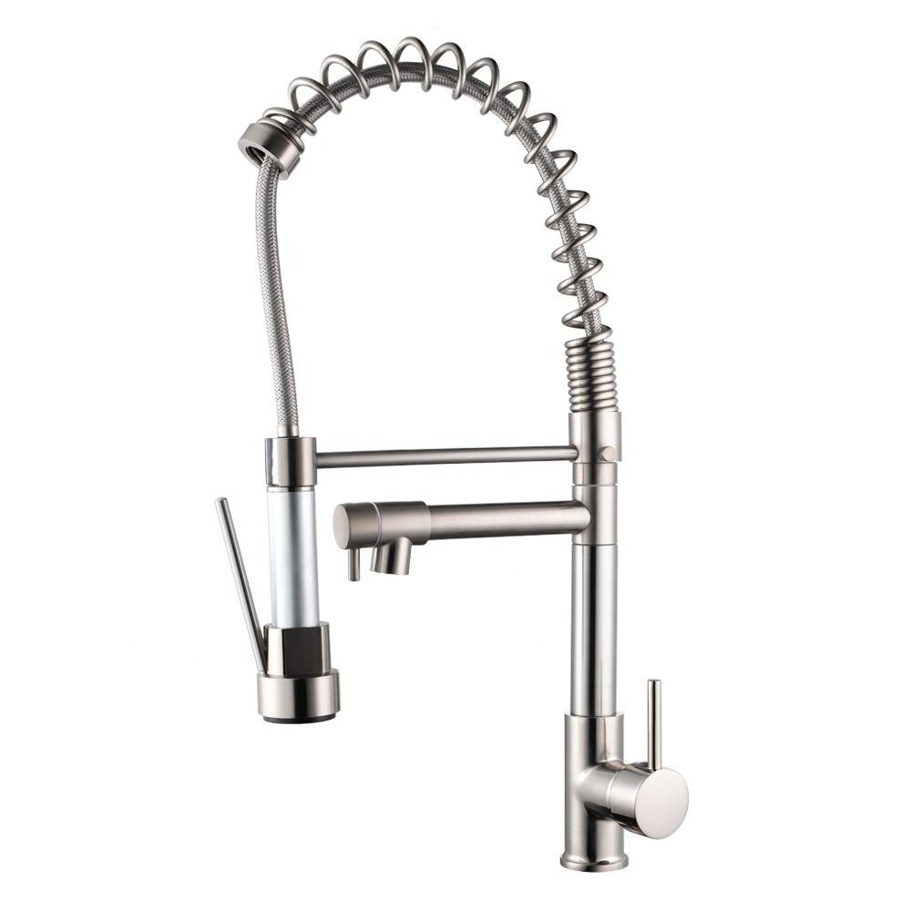 Modern Classic Kitchen Faucet Pull-Out Spring Sprayer with Dual Spout Brass Single Handle Kitchen Sink Taps Ceramic Valve Core