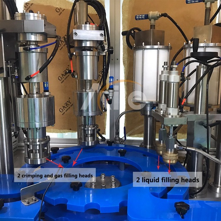 Automatic Double Heads Bag On Valve Aerosol Filling Machine Olive Oil Spray Bov Aerosol Filling Machine