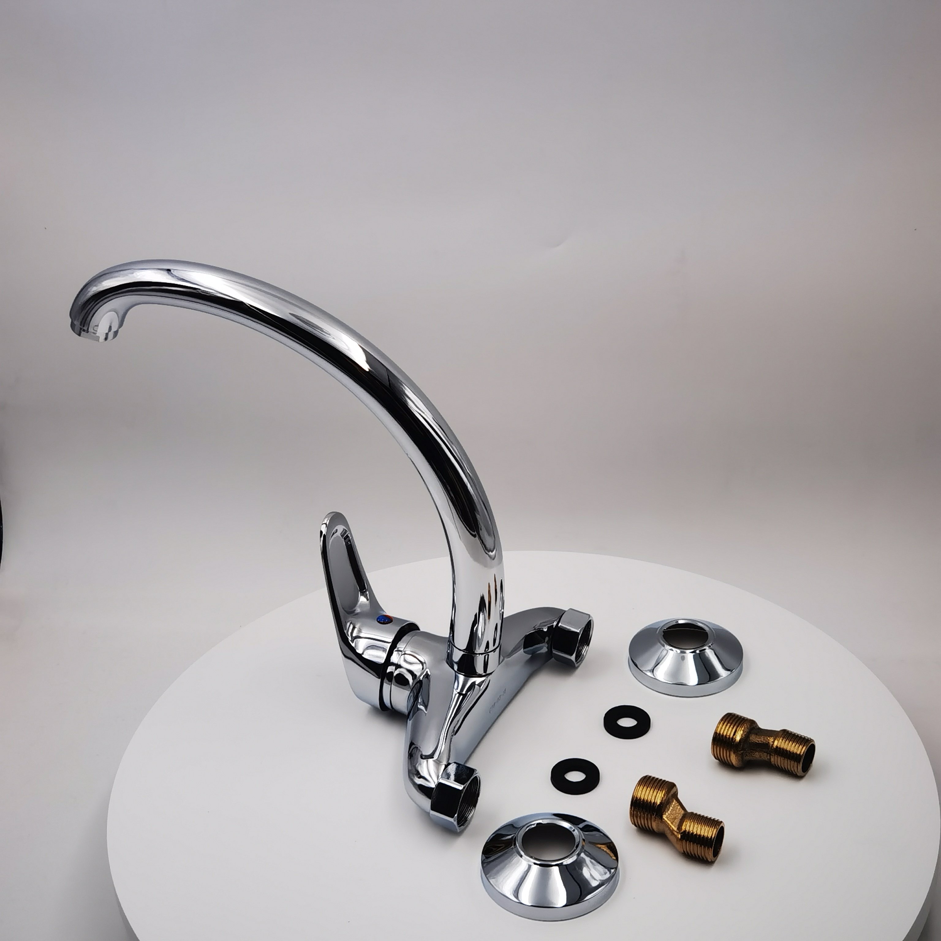 Modern Single Handle Brass Body Kitchen Faucet 1864C Wall Mounted Ceramic Valve Thermostatic Sense Features 2 Holes Installation