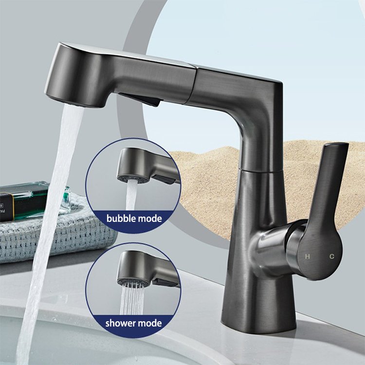 BM-3198G Modern Single-Hole Kitchen Sink Faucet Pull-Out Single-Handle Faucet with Ceramic Valve Core