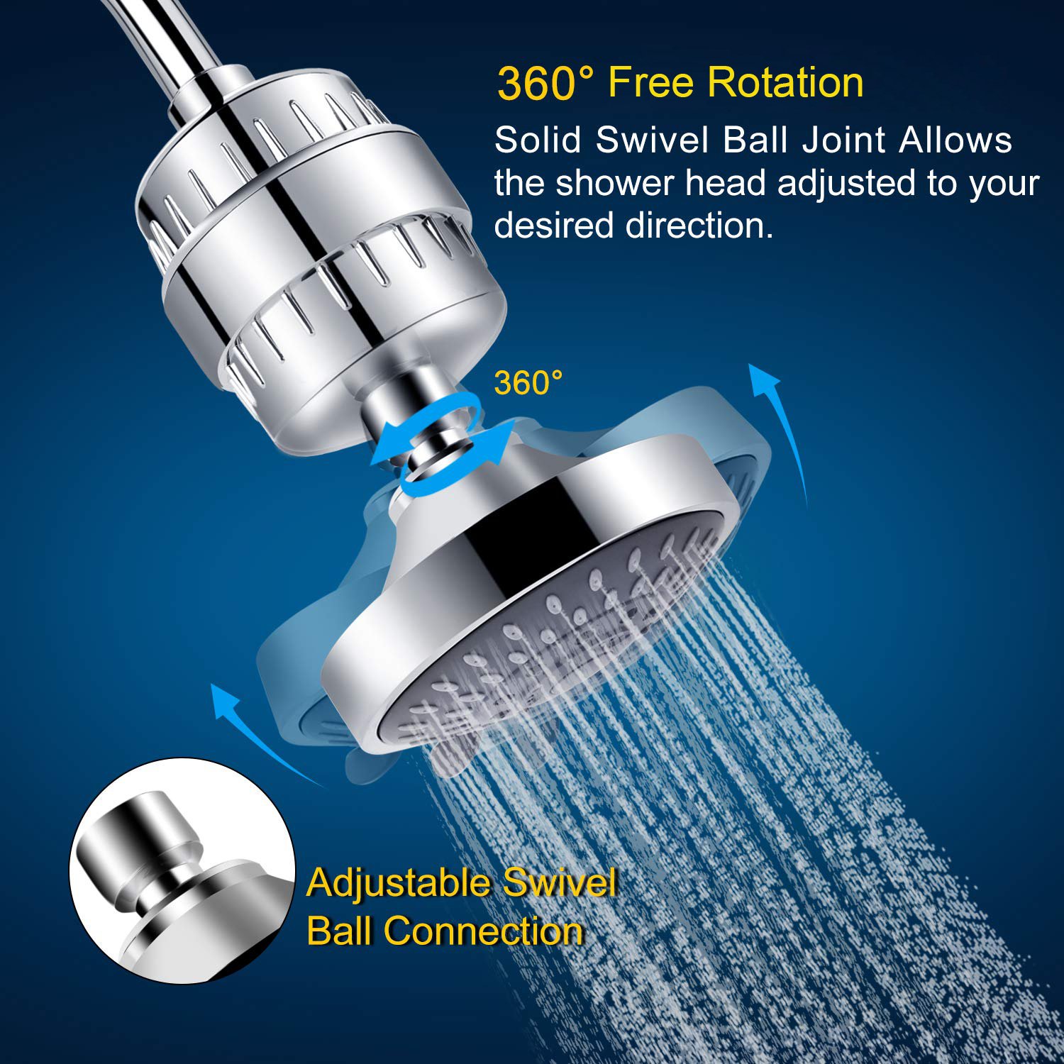 Aquacubic High Pressure 5 Spray Settings Filtered Showerhead with Water Softener Filter Cartridge