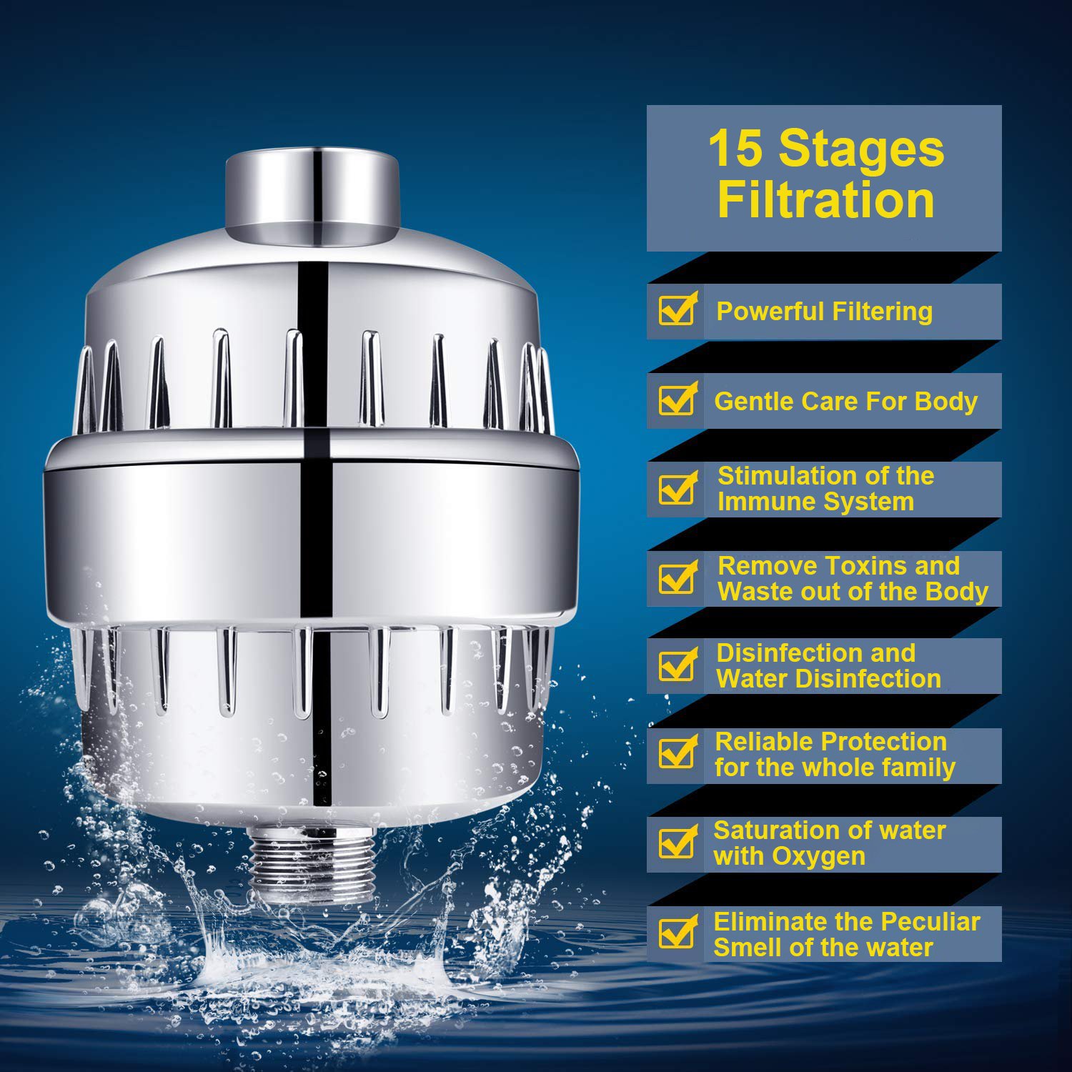 Aquacubic High Pressure 5 Spray Settings Filtered Showerhead with Water Softener Filter Cartridge