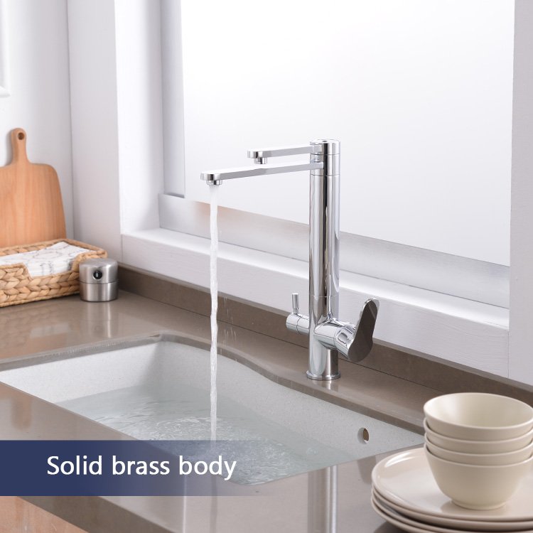 Brass Double Handle Kitchen Faucet 360 Degree Purified Water Outlet Rotatable Spray Valve Cold Hot Water Filter Kitchen Use