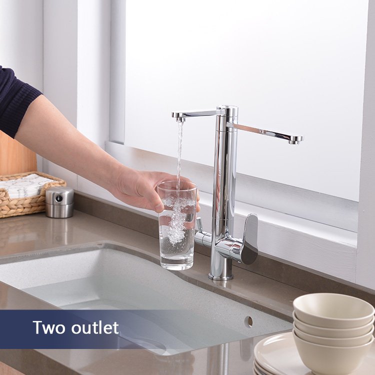 Brass Double Handle Kitchen Faucet 360 Degree Purified Water Outlet Rotatable Spray Valve Cold Hot Water Filter Kitchen Use